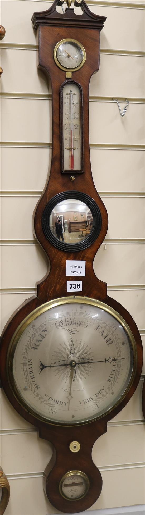 A Regency mahogany wheel barometer W.31cm